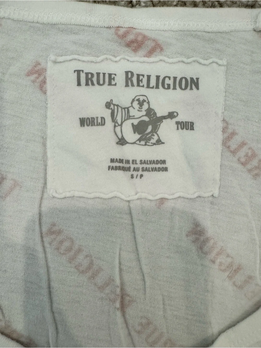 True Religion White Tank with Red Diagonal Logo Print